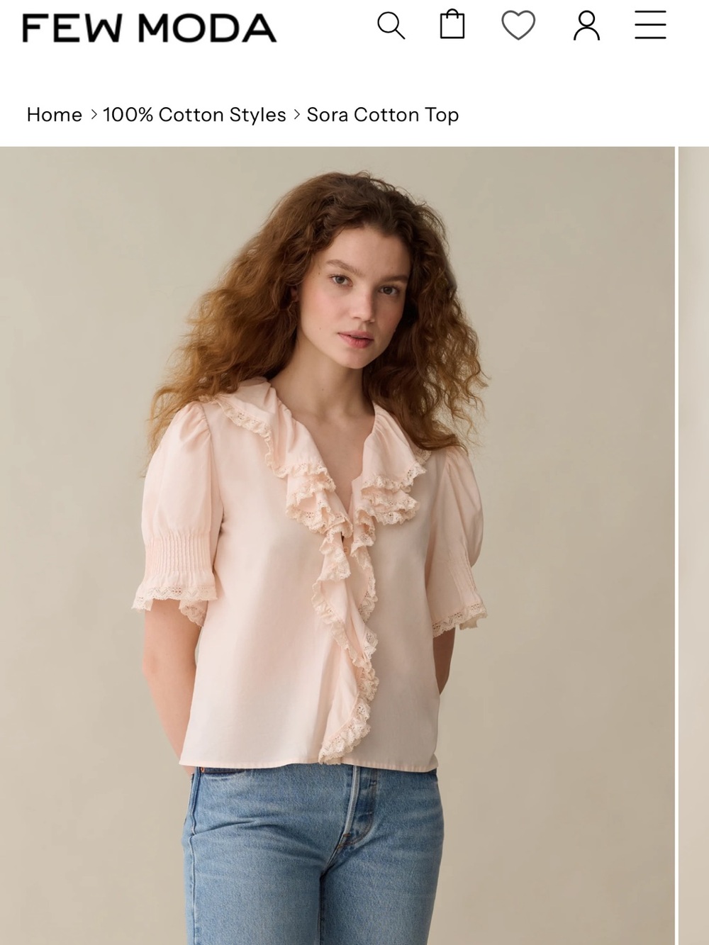Few Moda Sora Ruffle V-Neck Blouse in Soft Pink